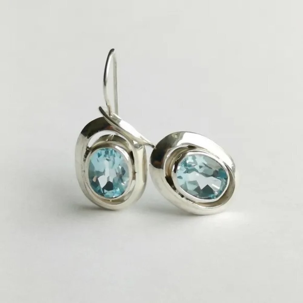 NWT modernist sterling silver Sky Blue Topaz earrings